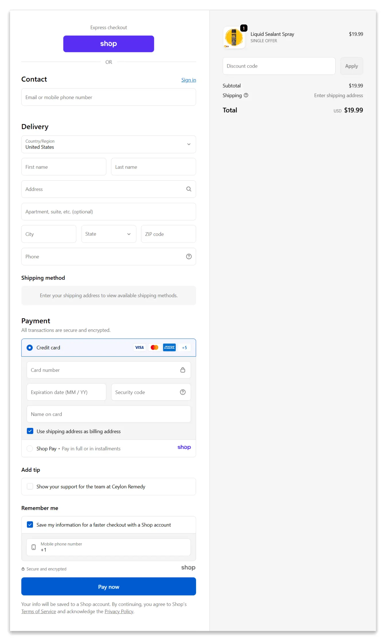 Alien Seal Spray secure checkout page